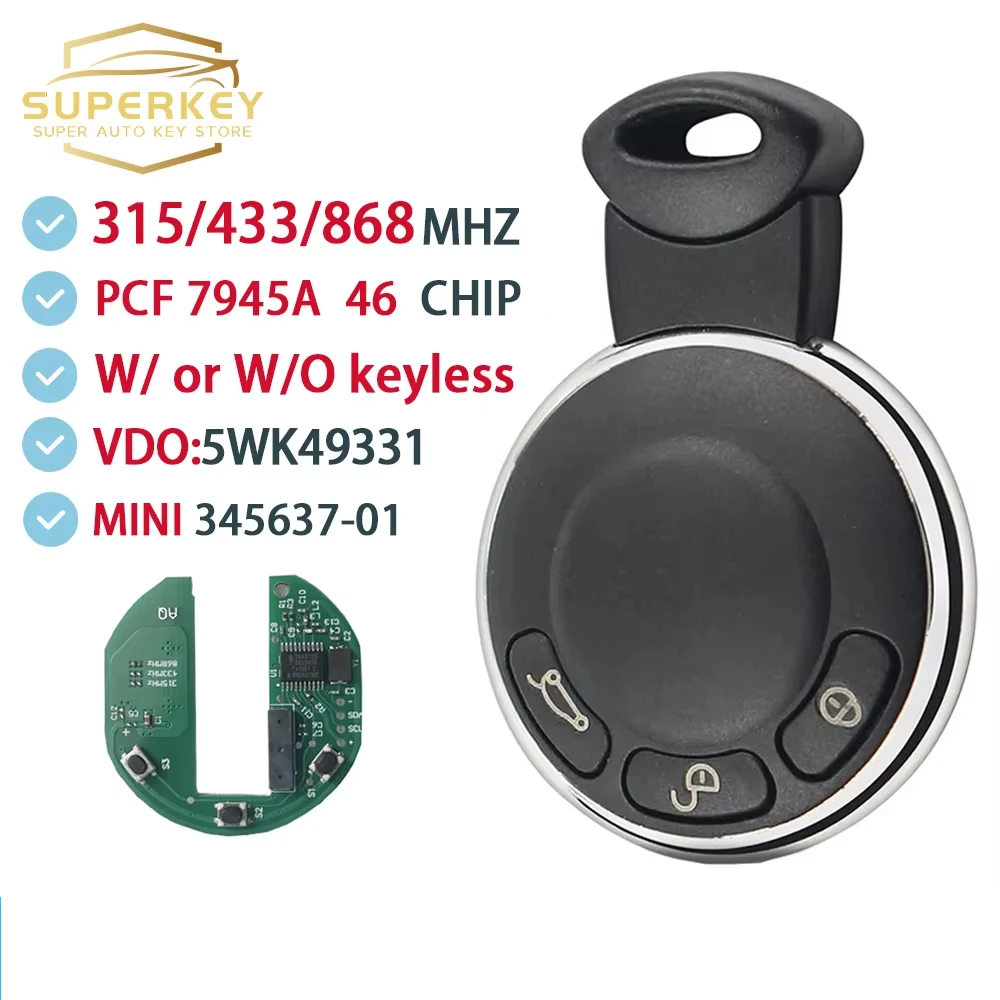 

СУПЕРКЕЙ 3456371 -01 Для BMW MINI Cooper 2006-2013 удаленный ключ от машины PCF7945A ID 46 ЧИП 315 МГц 434 МГц 868 МГц 5WK49331