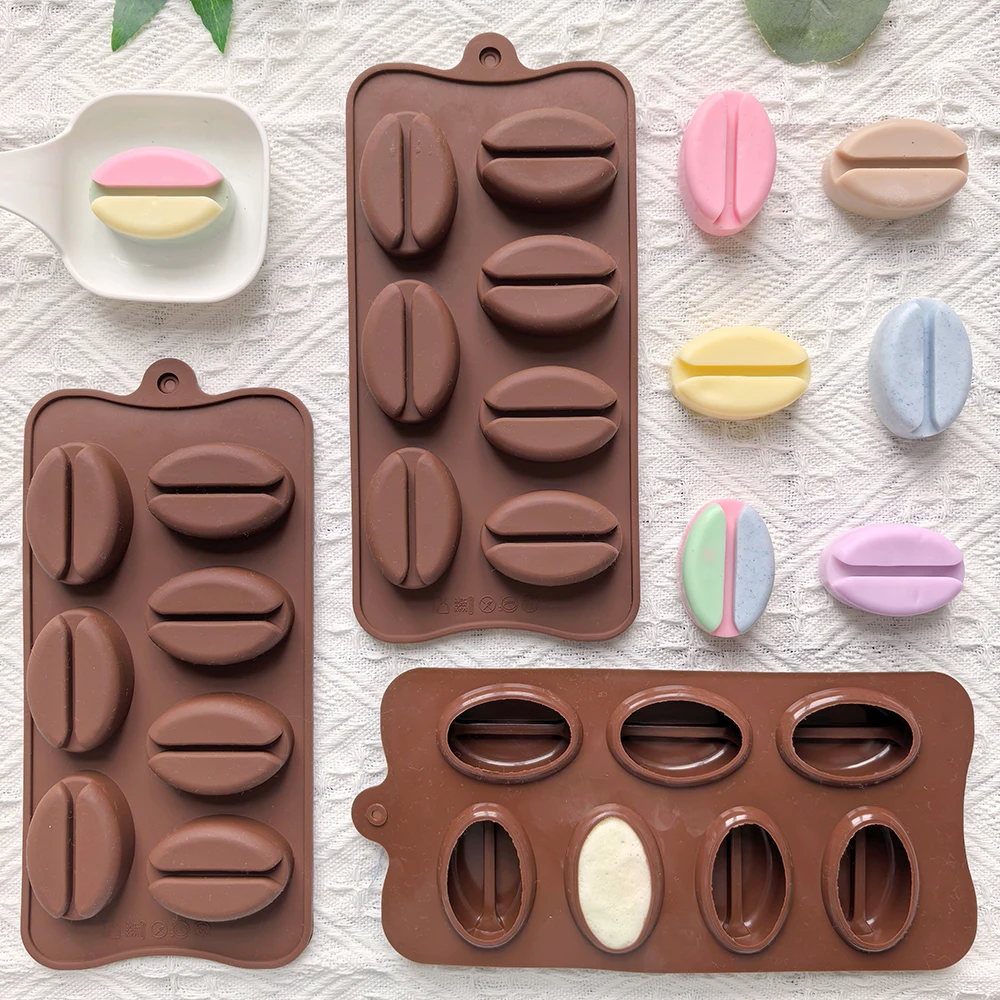 Mini molde de silicona para chocolate con forma de grano de café, 7 cavidades, bricolaje, caramelo, gelatina de hielo, pastilla para hornear, decoración de pasteles, complemento, 1 ud.