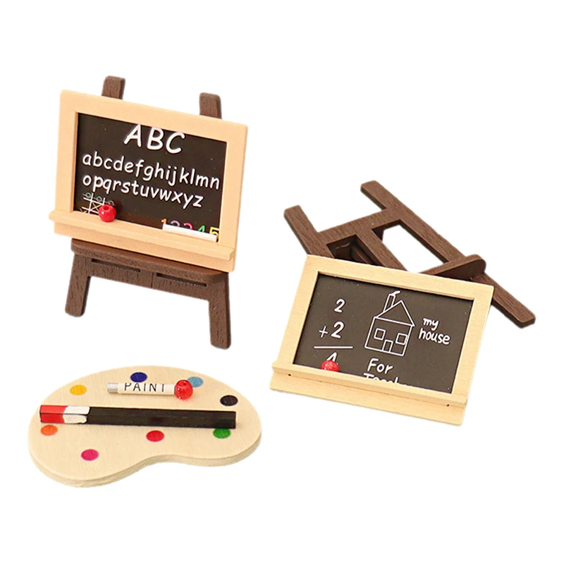 1 Juego de Mini pizarra, modelo pequeño, caballete de pintura de madera, juguetes, muebles para casa de muñecas, accesorios en miniatura