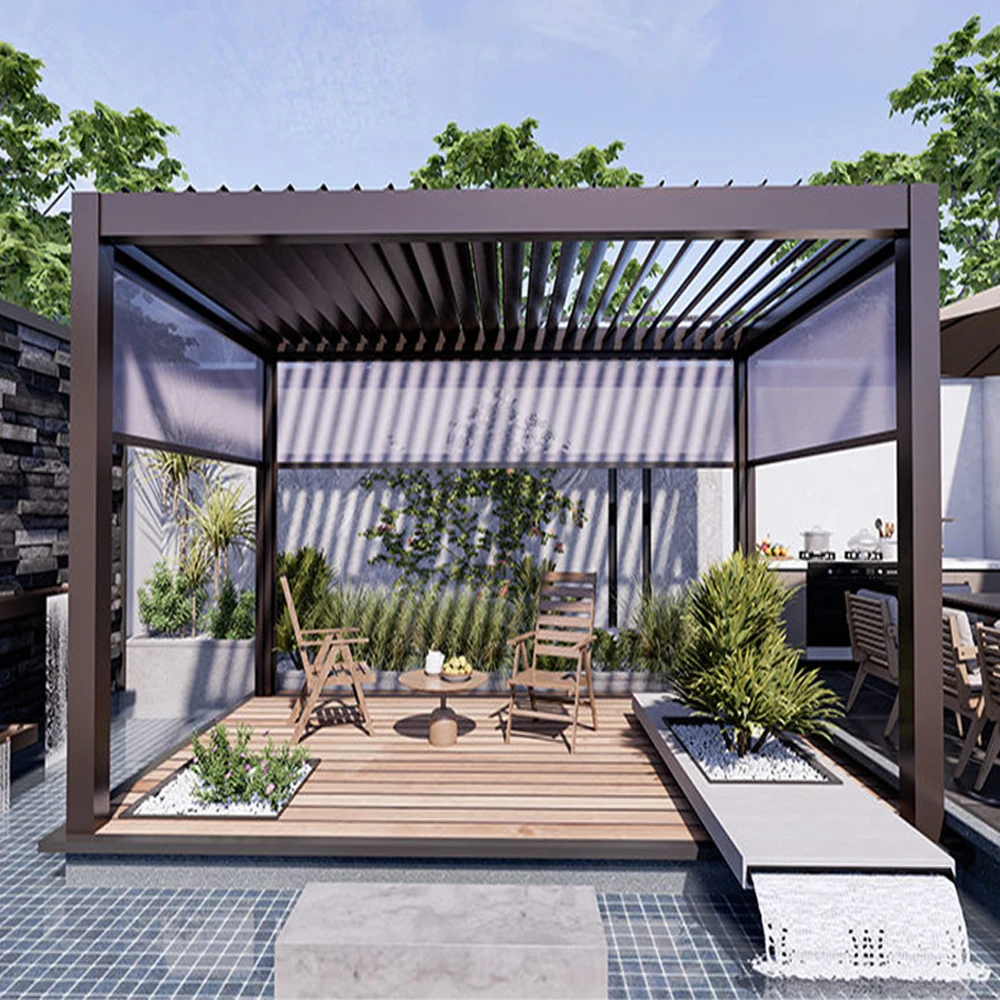 Modern Design Outdoor Motorized Pergola Graphite Grey Aluminium Garden Furniture Pergolas and Gazebos