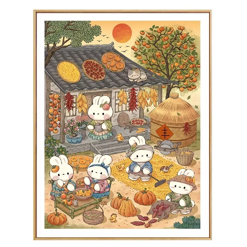 11CT Harvest Rabbits Autumn DIY Painting Cross Stitch Kits Embroidery Cross-stitch Needlework Craft Printed Fabric Home Decor