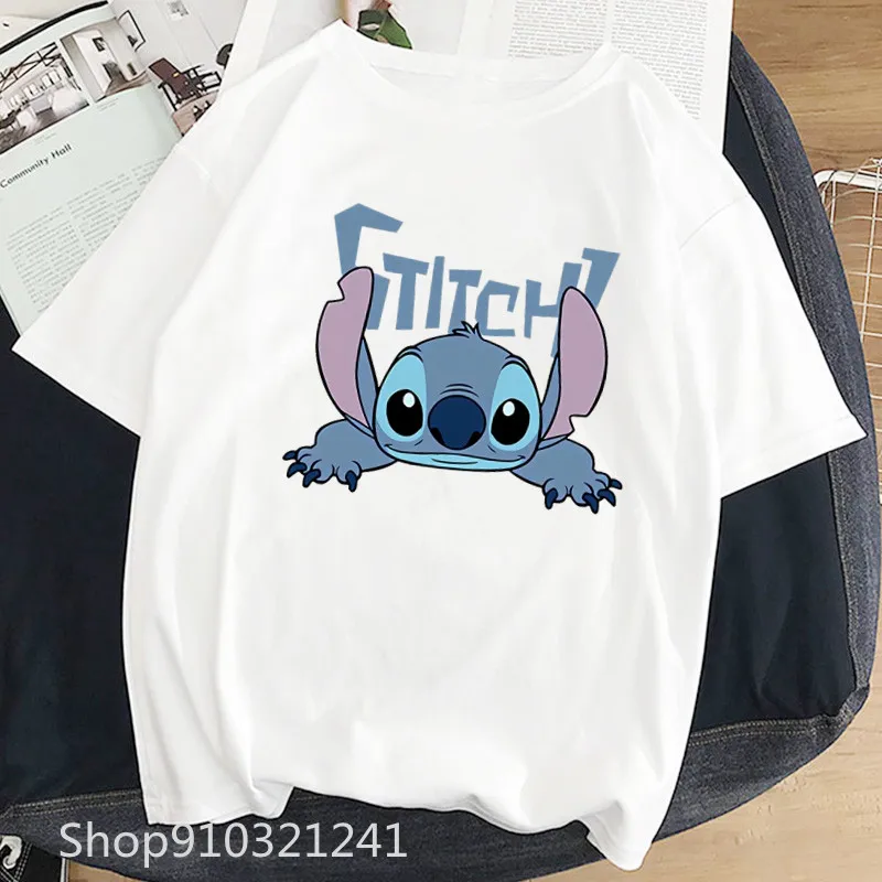 Lilo Stitch T Shirt Women Summer Tops Cartoon Stitch Ohana Tshirts Graphic Printing Tees Cute Kawaii Anime T-shirt Female