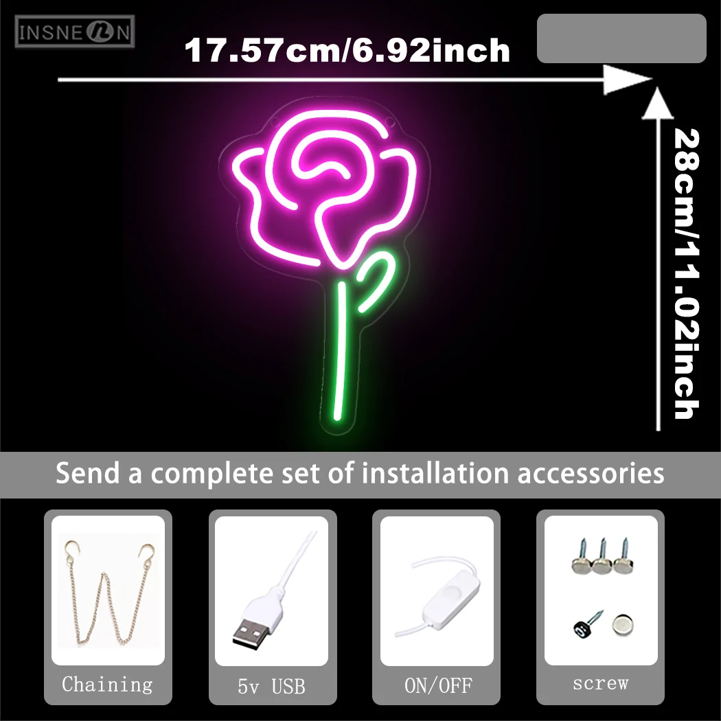 Flowers Neon LED Sign Wall Decor Flowers Bouquet Blooming Rose Neon Light Bedroom Flower Shop Home Wedding Shop Signboard LED