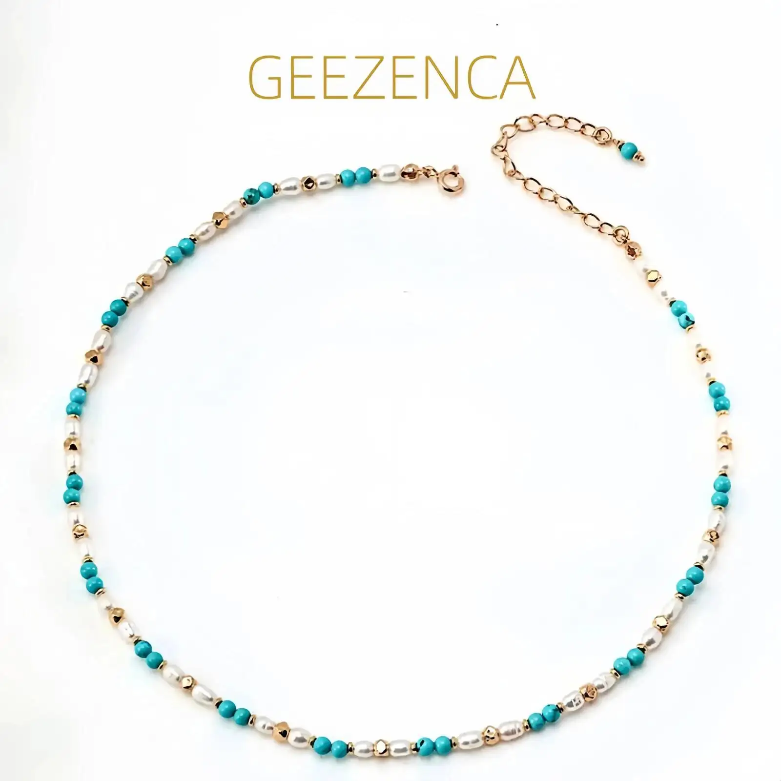 

GEEZENCA стерлингового серебра 925 пробы жемчуг бирюза разделенные бусины ожерелье для женщин 18-каратное золото шикарные роскошные колье-чокеры ожерелья подарок