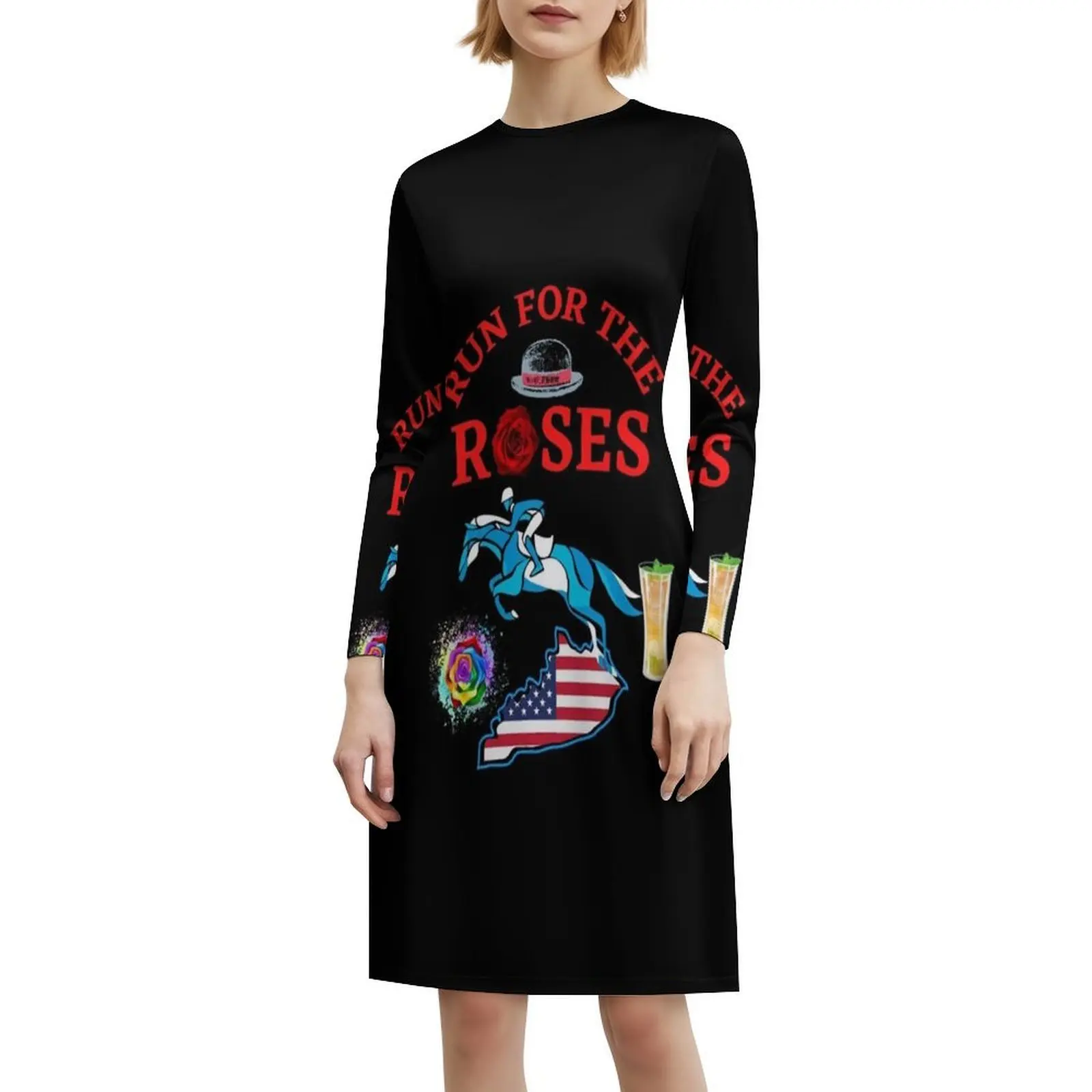 فستان حفلات نسائي من Run For The Roses ملابس نادي مطبوعة عصرية للسيدات سباق الخيول ديربي #6