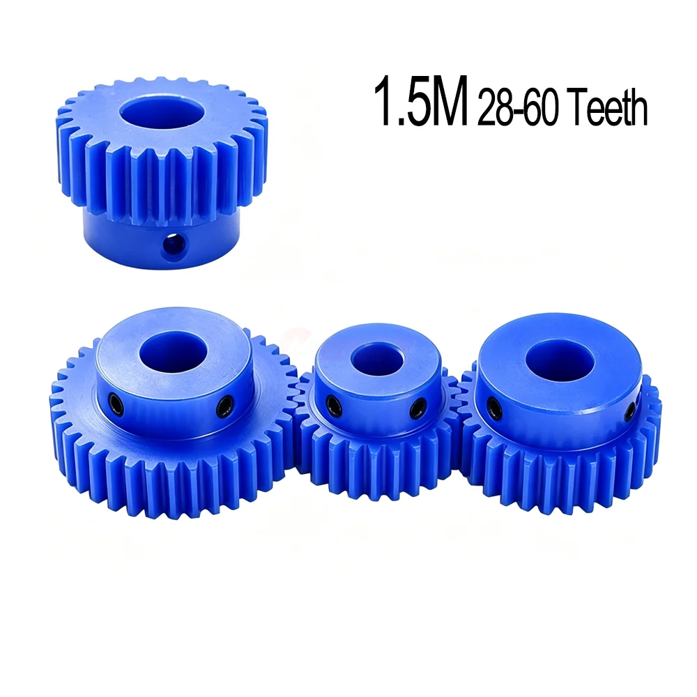 1PCS 28-60T 1.5M Blue Nylon Spur Gear 28 30 32 35 36 40 45 50 60 Teeth High Temperature Plastic Motor Gear Bore 6 8 10 12 mm
