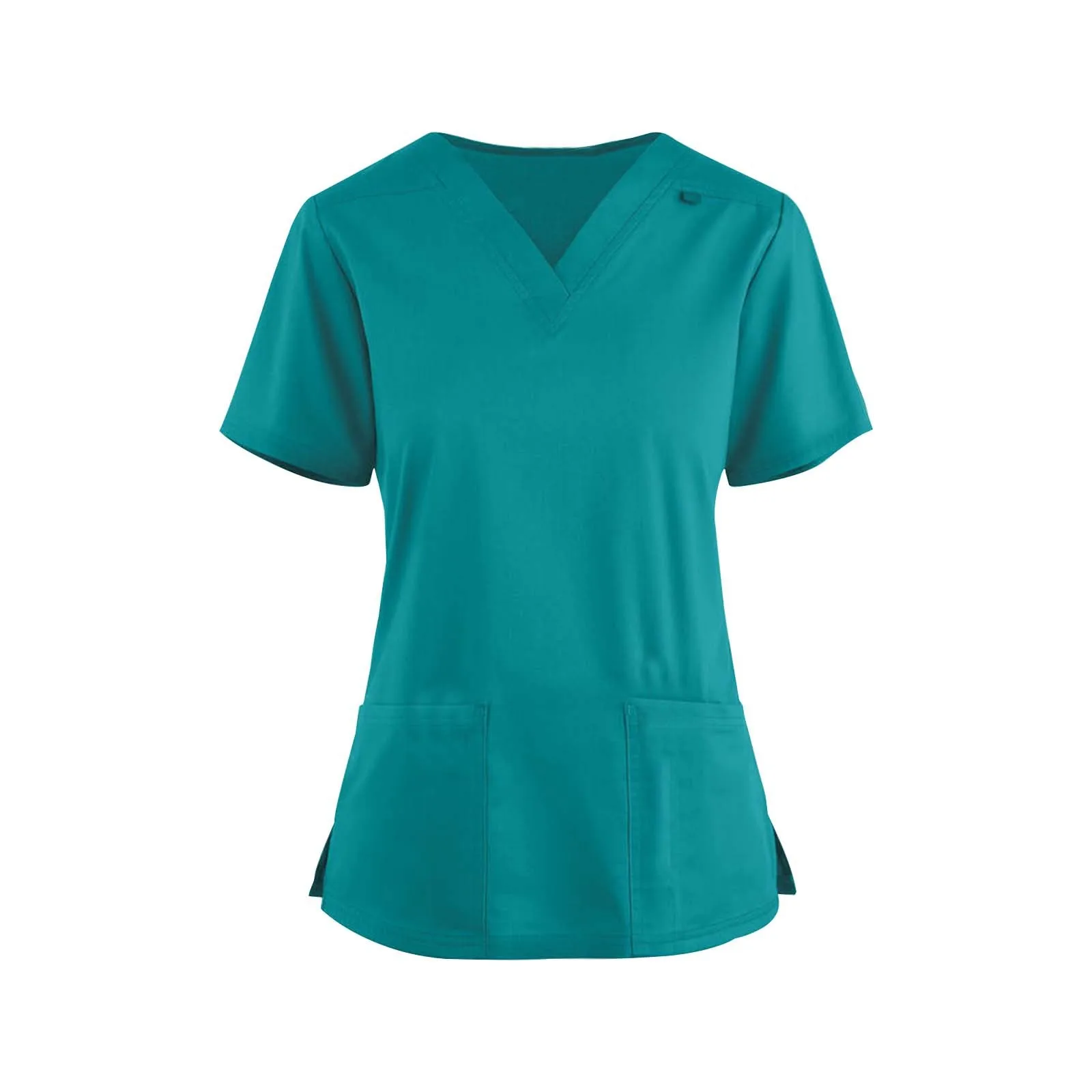 Women Care Workers T-Shirt Scrub Uniform Short Sleeved V Neck Pocket Solid Color Doctor Hospital Lab Workwear Spa Nursing Tops