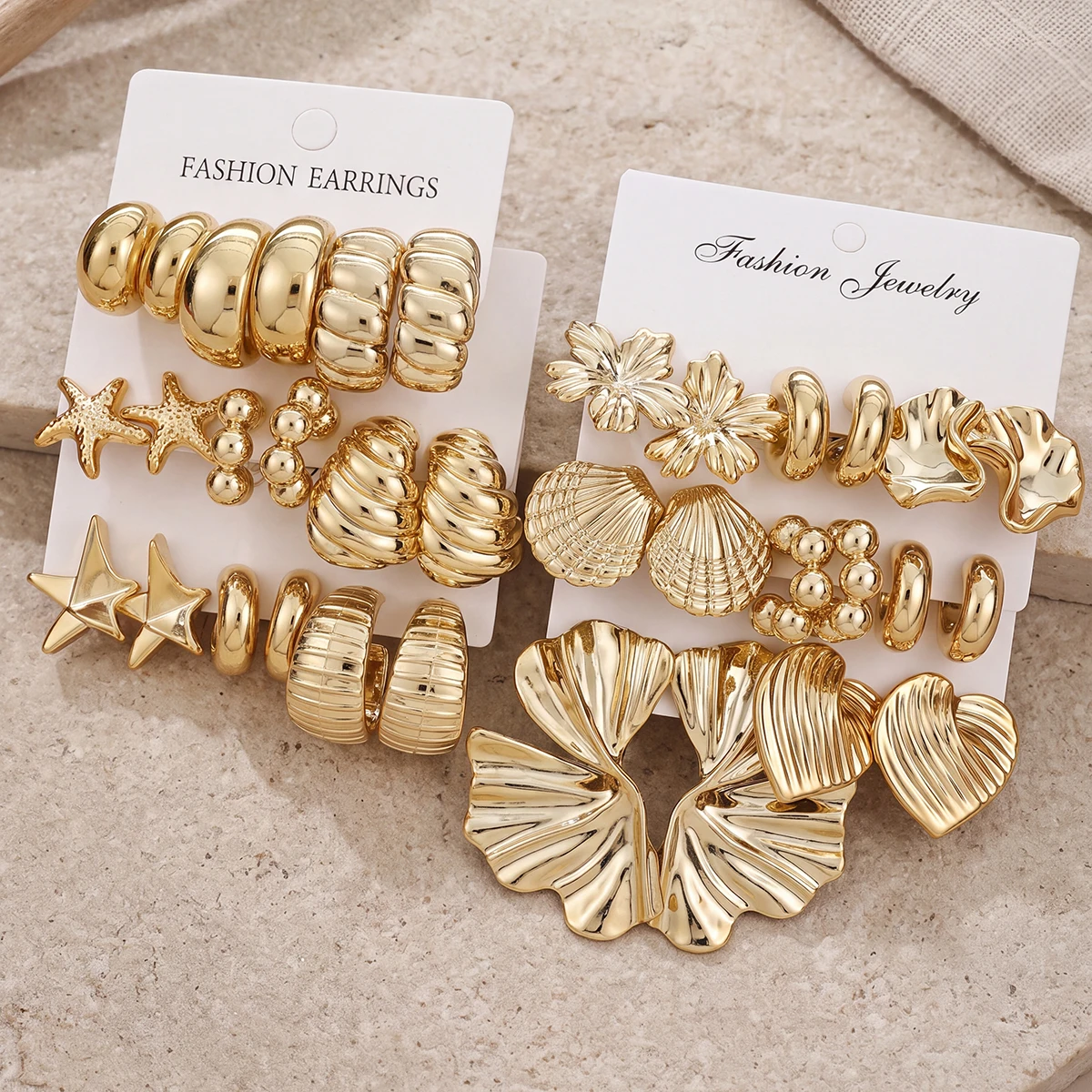 17/9 Pairs Gold Color CCB Earrings Set Starfish Shell Flower Drop Stud Statement Earrings for Women Summer Beach Fashion Jewelry