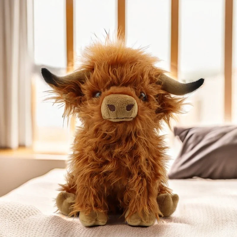 30cm Simulation Cream Highland Cow Animal Plush Doll Soft Stuffed Highland Cow Cattlle Plushie Gift
