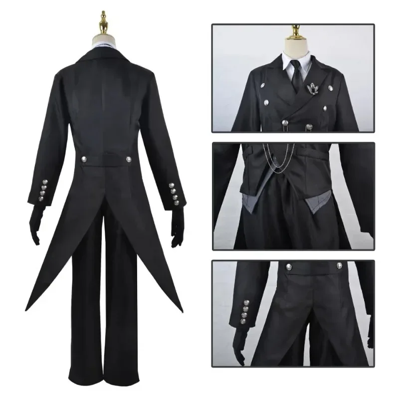 

Anime Butler Sebastian Michaelis Cosplay Costume Black Swallowtail Uniform Gloves Props Accessories Full Set Carnival Suitx;8's,
