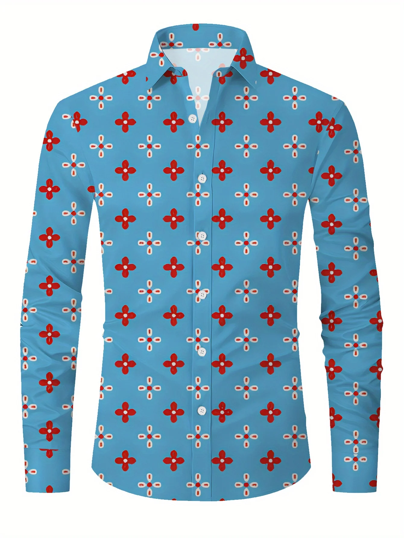

Men'S Stylish Dopamine Splicing Patterned Shirt - Long Sleeve, Button-Up, Lapel Collar, Regular Fit, All-Season Wear