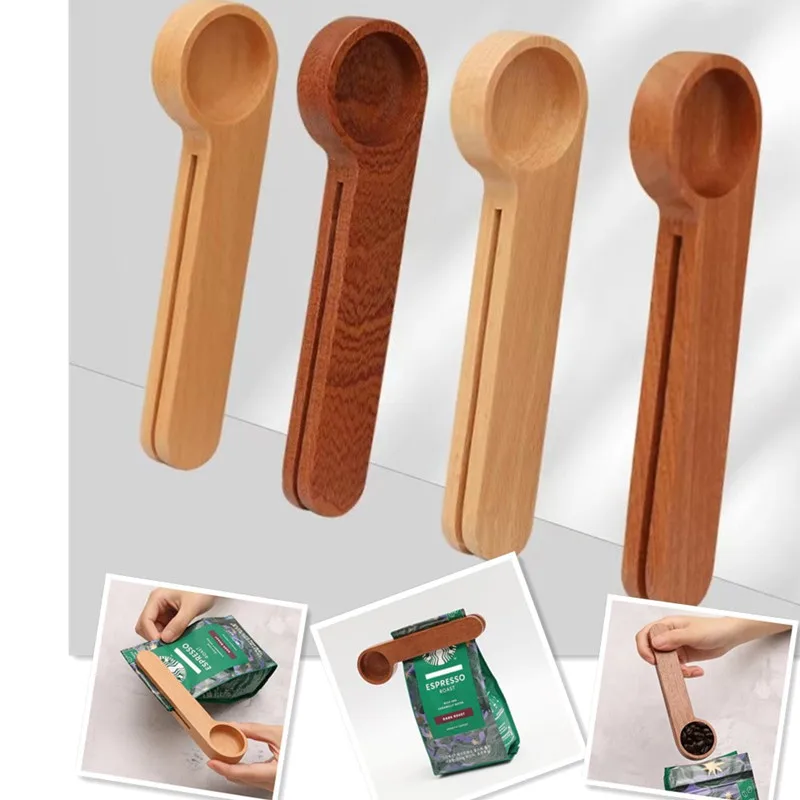 

Coffee Multi Functional Sealing Bag With Wooden Handle For Measuring Coffee Spoon Tea Protein Powder Milk Powder Appliance