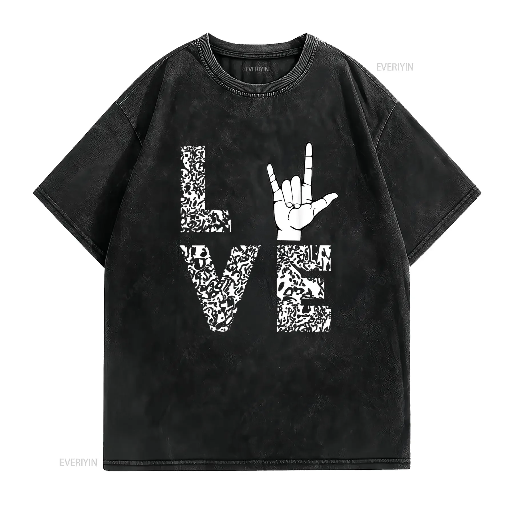 ASL American Sign Languages Deaf Hand T Shirt vintage Washed Casual Unisex Soft Breathable Comfortable Stylish graphic fashion