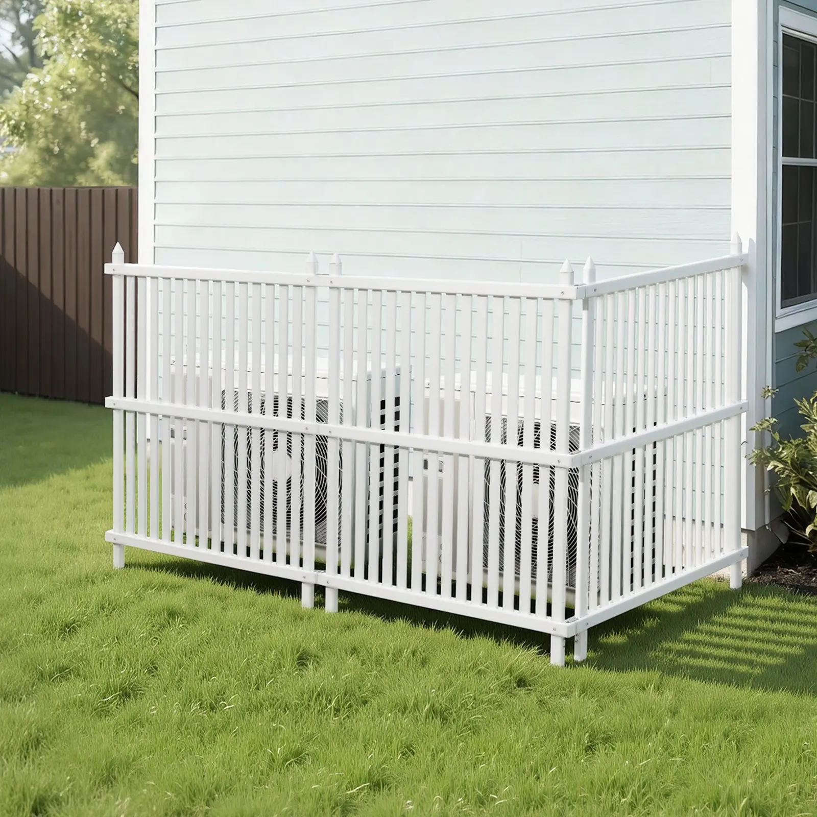 

3 Panels Outdoor Privacy Screen, 36 x 45 in Air Conditioner Fence with 19.7 in Ground Stakes, Pool Equipment Enclosure, Strip