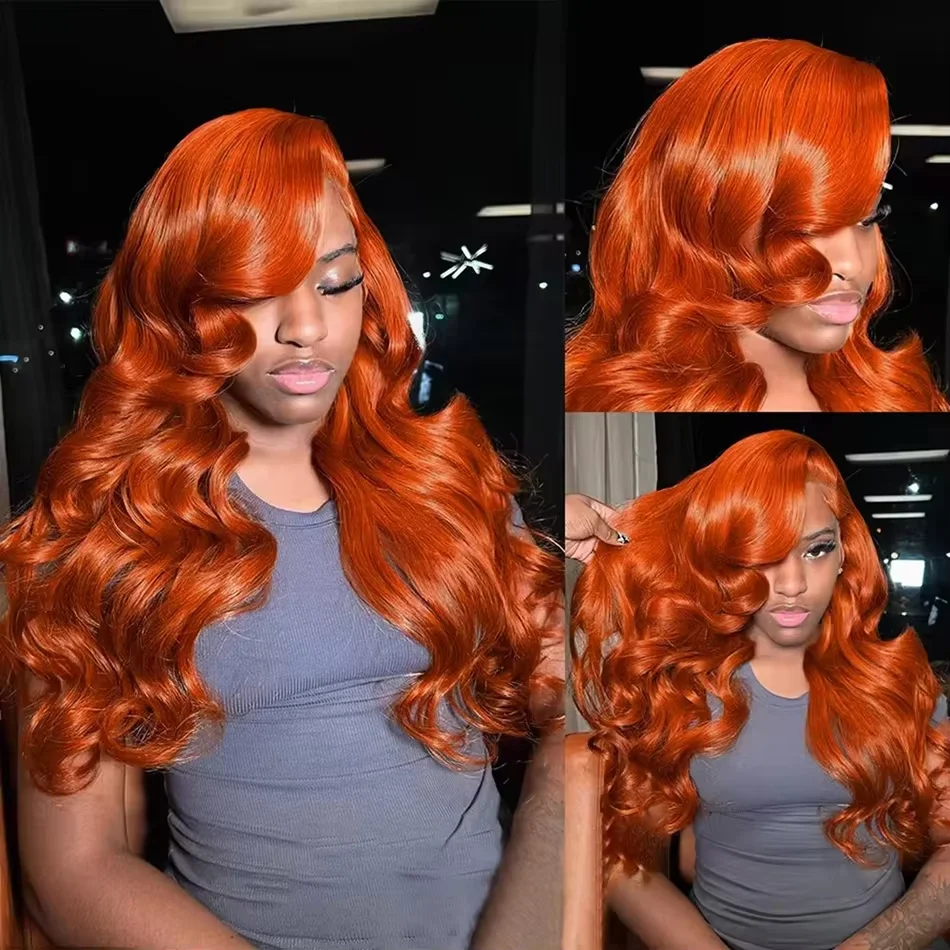 Orange Ginger Body Wave 13x6 Glueless Hd Transparent Lace Front Human Hair Wig 13x4 Lace Frontal Colored 30 40 Inch For Women image 5