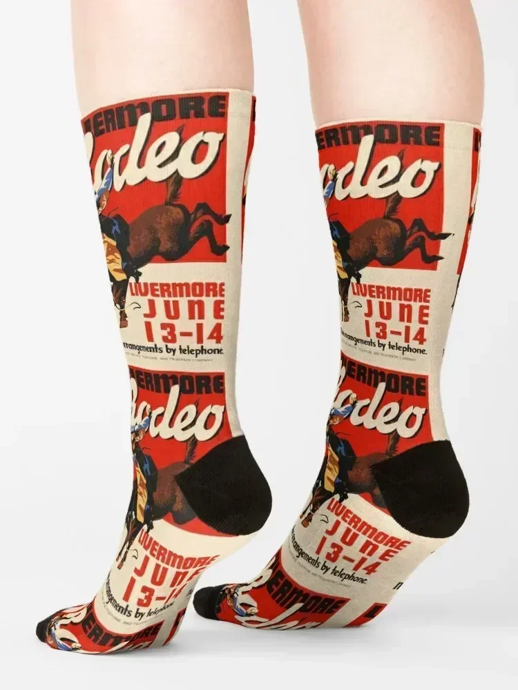 ليفورمور روديو الولايات المتحدة الأمريكية خمر ملصق 1933 الجوارب الجديدة في كرة القدم الطابق الجوارب فتاة الرجال