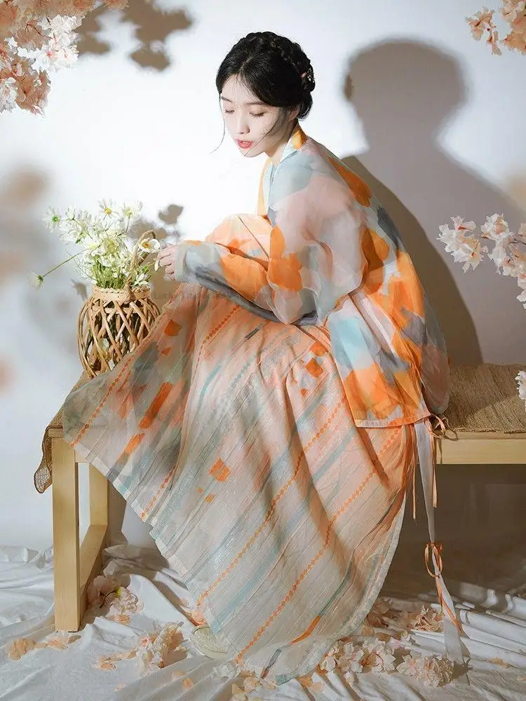 

Chinese Style Hanfu Dress Women Ancient Traditional Floral Hanfu Set Song Dynasty Vintage Clothing Folk Dance Improved Hanfu