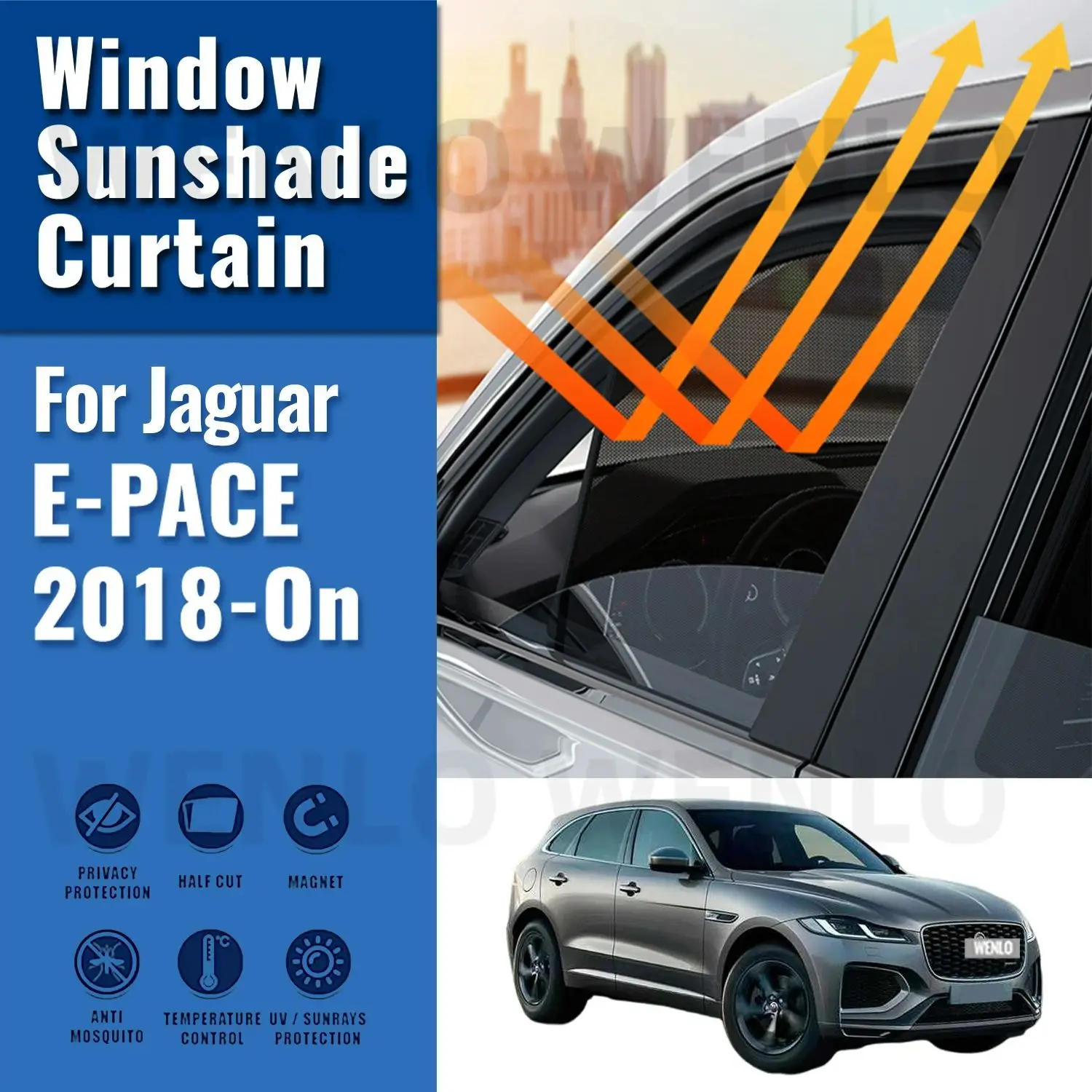 

For Jaguar E-PACE X540 2018-2024 Car Sunshade Front Windshield Magnetic Mesh Curtain Rear Side Window Sun Visor Shade