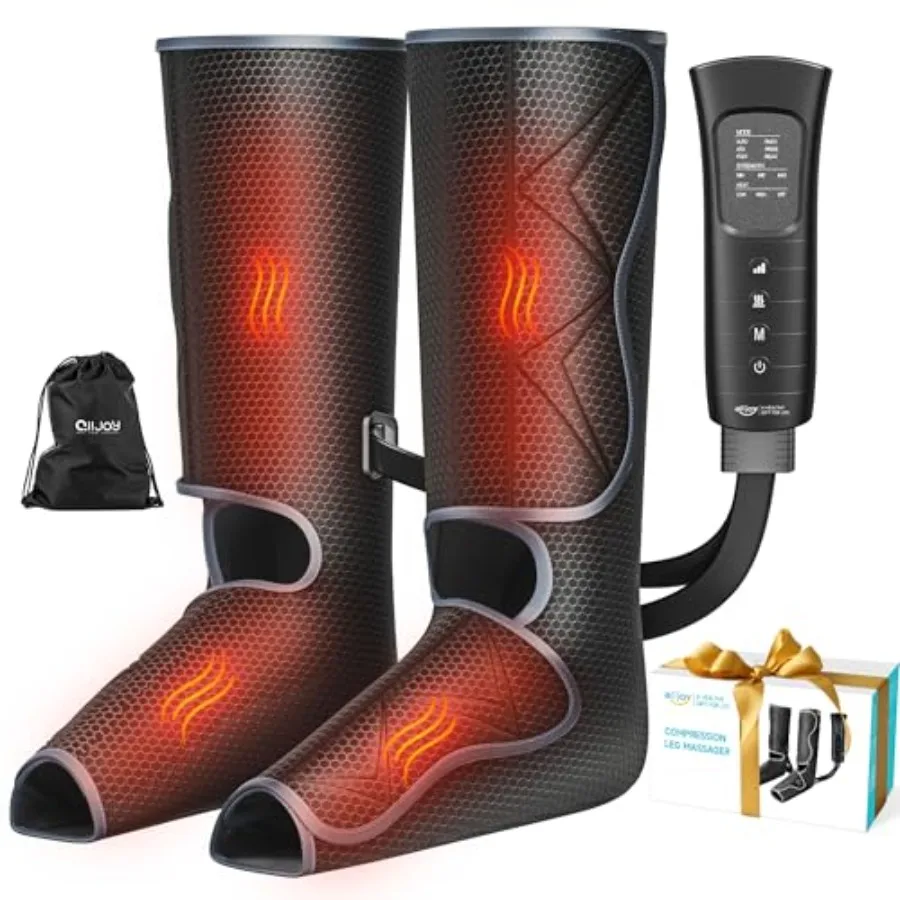 

Массажер для ног для мужчин и женщин с функцией нагрева и компрессии для улучшения кровообращения и снятия боли, 6 режимов, 3 уровня интенсивности, 2 уровня нагрева, черный