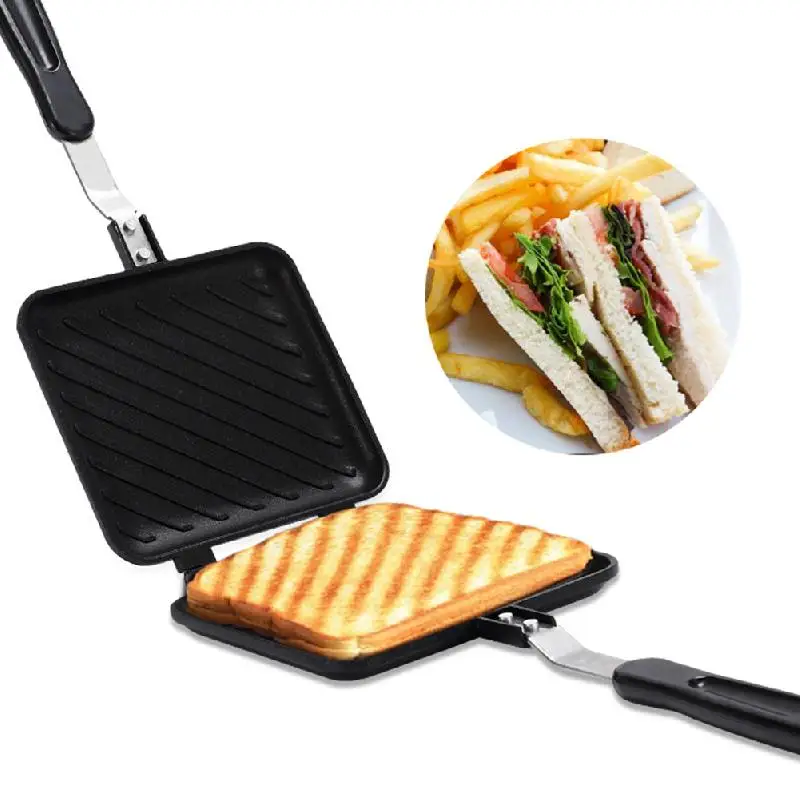 New Breakfast Sandwich Maker Non-Stick Fast Heating Toaster Waffle Panini Grill with Long Handle for Breakfast Bread Snacks