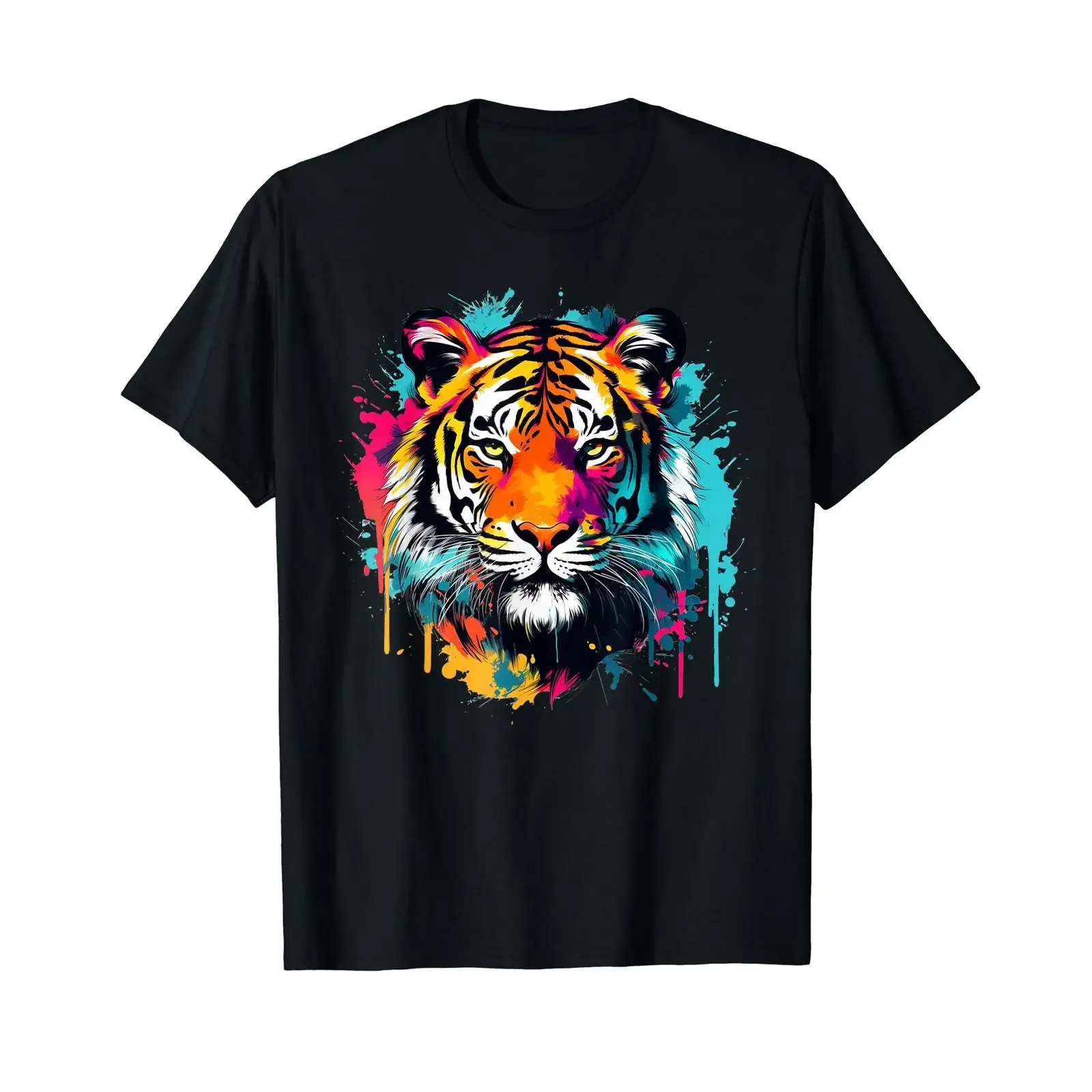 Tiger Color Splashes Artwork Cat Royal Wildcat T Shirt vintage Washed designer clothes homme streetwear Top For Everyday Wear