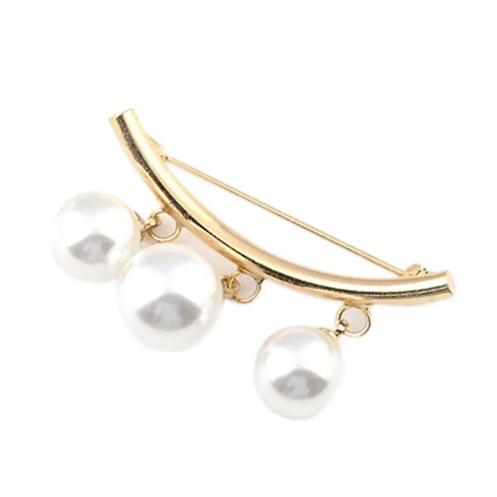 Women Girls Simple Curved Pearl Brooch Female Cardigan Anti-slip Pin Buckle Breast Pin Badge