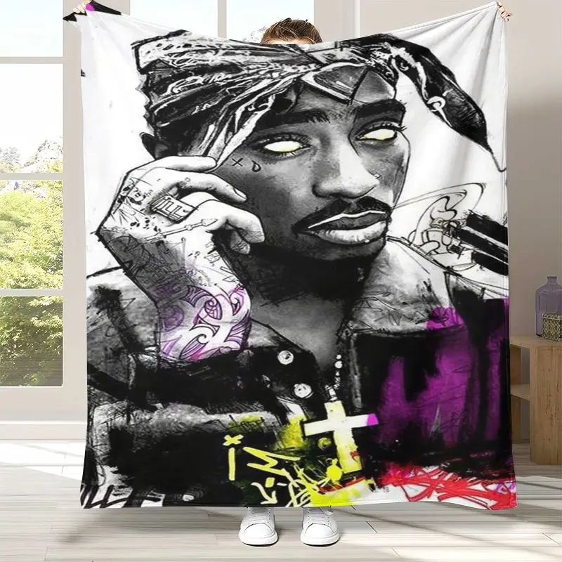 Vintage Tupac 2Pac Thug Life West Coast Rap Legend Flannel Throw Blanket,Cozy Warm Blanket for Bed,Sofa,Living Room,Picnic,Gift