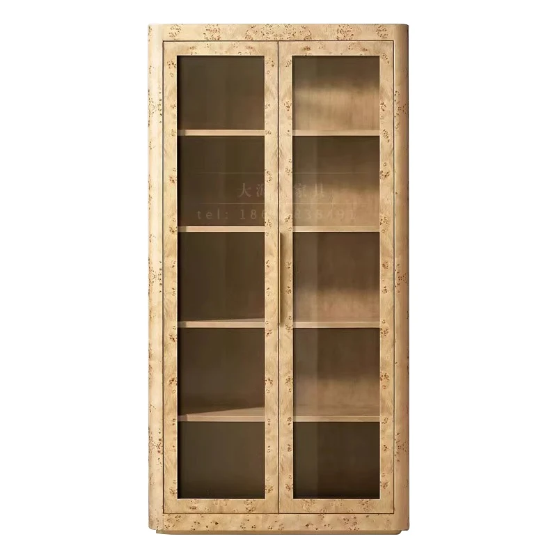 

American solid wood bookcase living room antique display case bark display case glass door storage customization