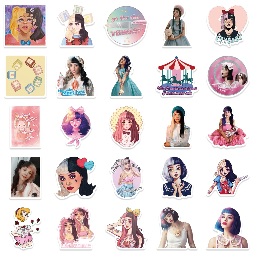 50Pcs Singer Melanie Martinez Stickers for Water Bottles Laptop Suitcase Scrapbooking Journaling Kids Adults Teens Toy Gifts