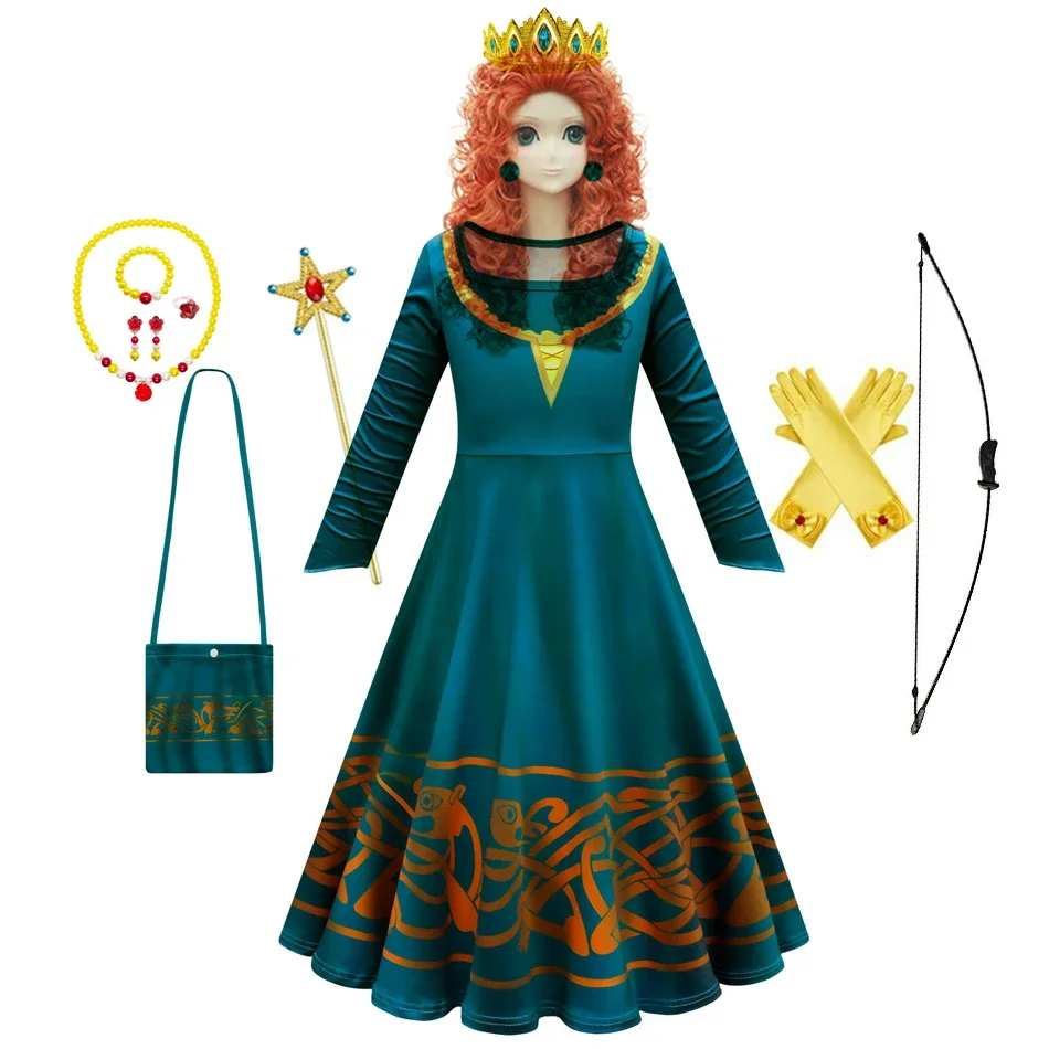 Vestido de Mérida para niña, disfraz valiente, Cosplay, trajes de princesa con estampado 3D, ropa de fiesta temática de manga larga para Halloween