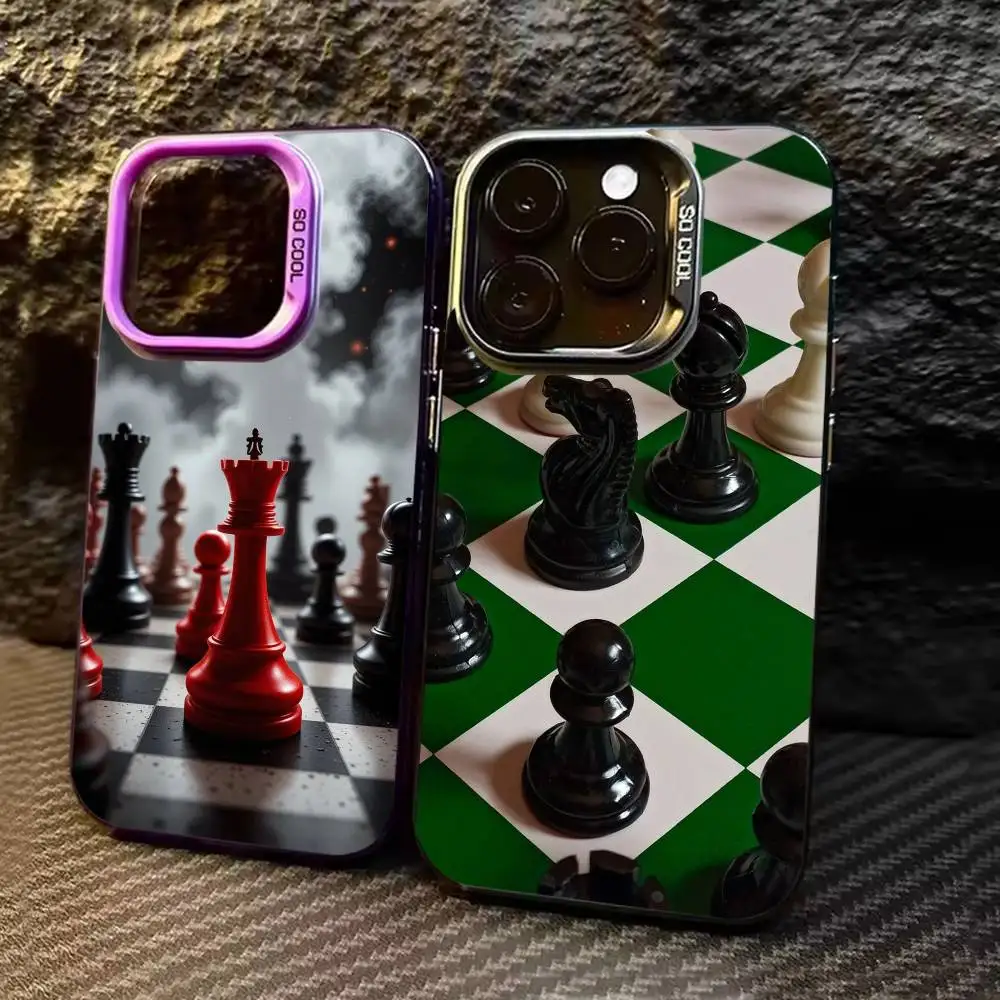 

Chess Battle Phone Case For iPhone 17,16,15,14,13,12,11,Pro Max,Plus black Candy Silver Cover