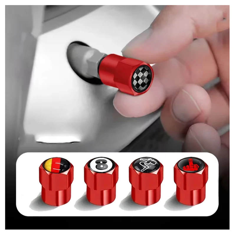 4PCS/Set Red Tire Stem Valve Caps Aluminum Car Dustproof Caps Tire Wheel Stem Air Valve Caps For Car Bike Motorcycle Accessories