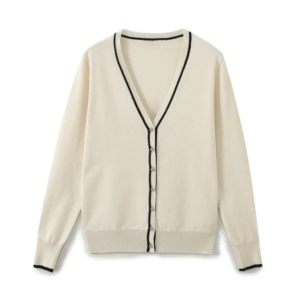 

Женская тонкая вязаная куртка в европейском и американском стиле, весенний простой элегантный открытый кардиган с универсальной отделкой контрастного цвета