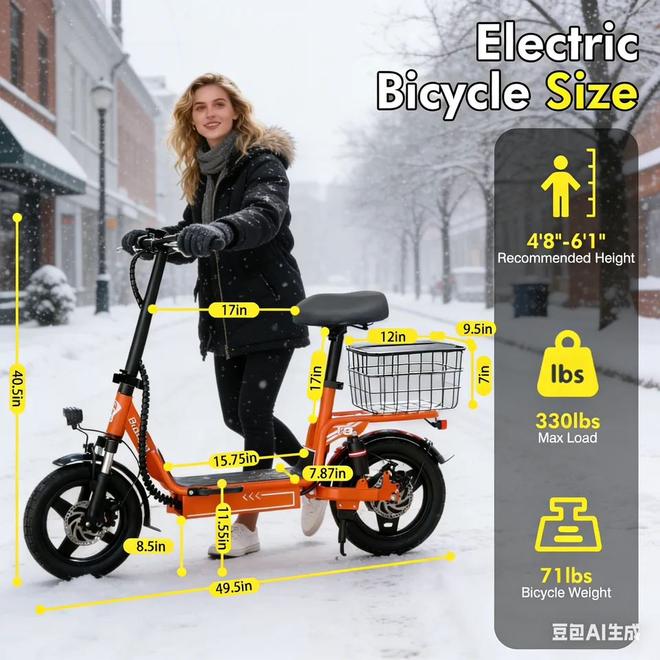 Bodywel T3 Electric Bike for Adults, 14“ Foldable E bike with seat 48V 10.4AH Battery Electric Bicycle T3 E Scooter image 8