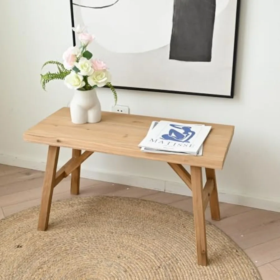 

Solid Wood Entry Bench - Rustic Farmhouse Style Hallway Seatg for Livg Room, Dg Room Entryway - Handcrafted Natural Fish