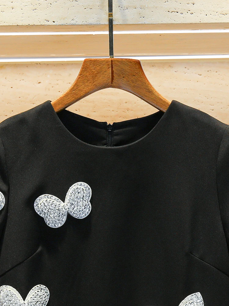 Hepburn Sle Little Bla Dr d'été haut de gamme avec nœud et embellissement de diamants pour femmes jupe trapèze Dr