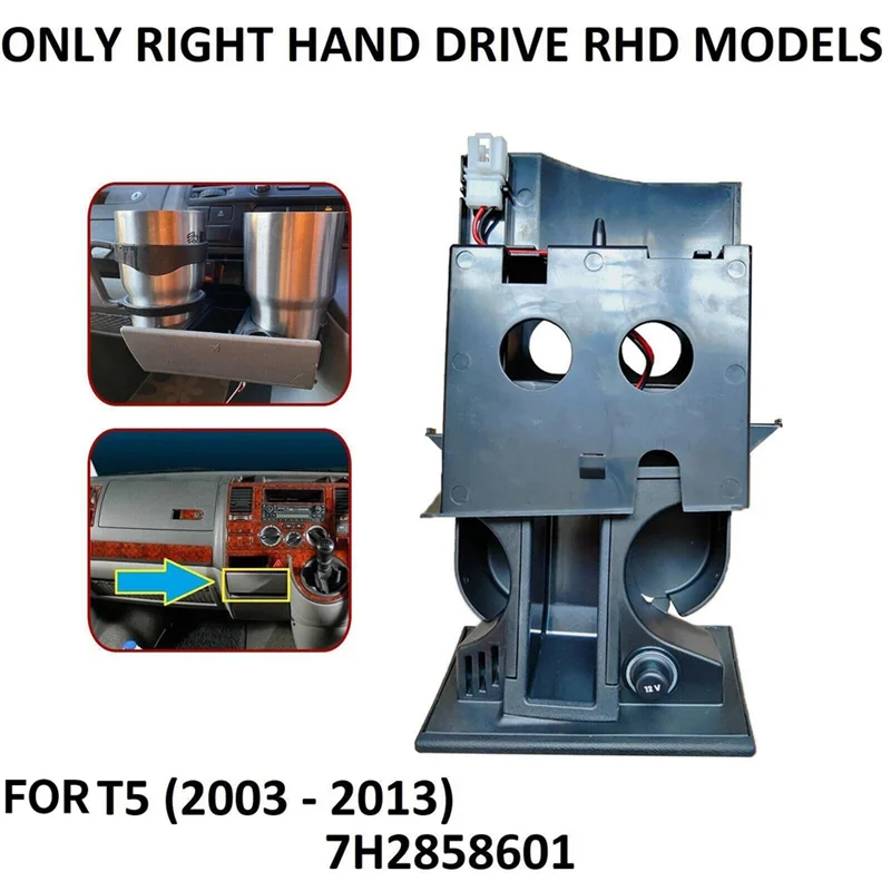 RHD for VW T5 Transporter Ashtray Front Drink Water Cup Coin Drink Holder Cup Holder Stand 7H285860130T Grey