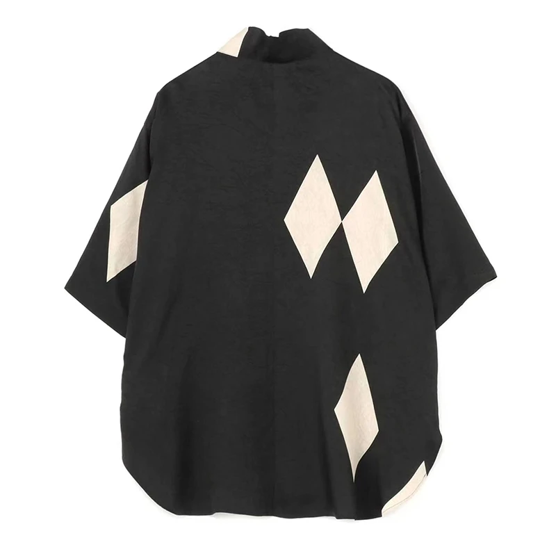 YAMAMOTO-Style Loose Fit Diamond Patchwork Oversized Couple Shirt Blouse Plus Size Men Women