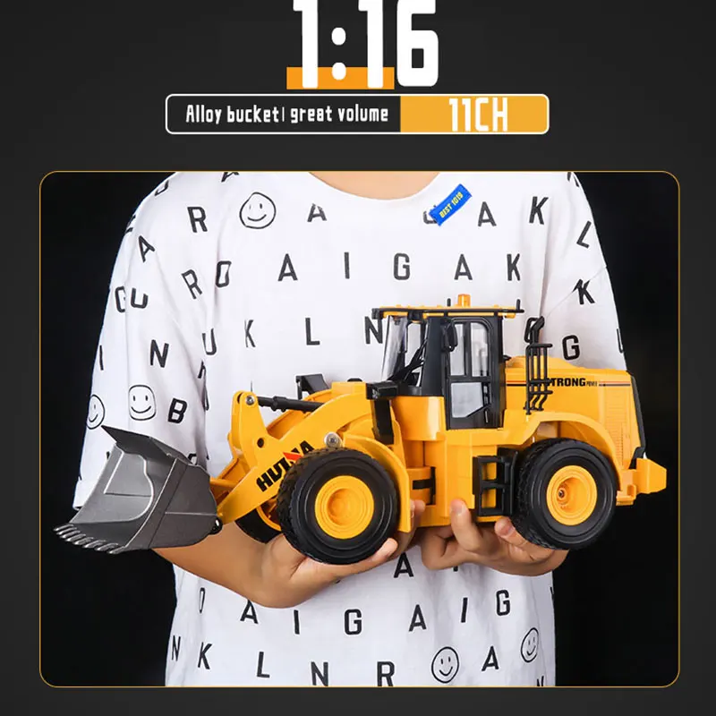 HuiNa 1/16 RC Truck 2.4G Remote Control Loader Truck 9 Channel Alloy Shovel Light Engineering Vehicle RC Car Toy Gift for Boy