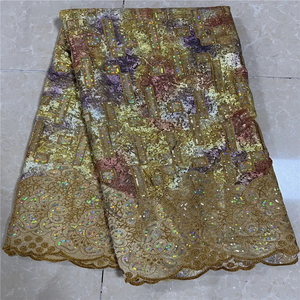 Tessuto di pizzo di Tulle nigeriano per la festa nuziale, rete di paillettes con perline, tessuto di pizzo africano, 5 Yard, alta qualità, nuovo, hz121,