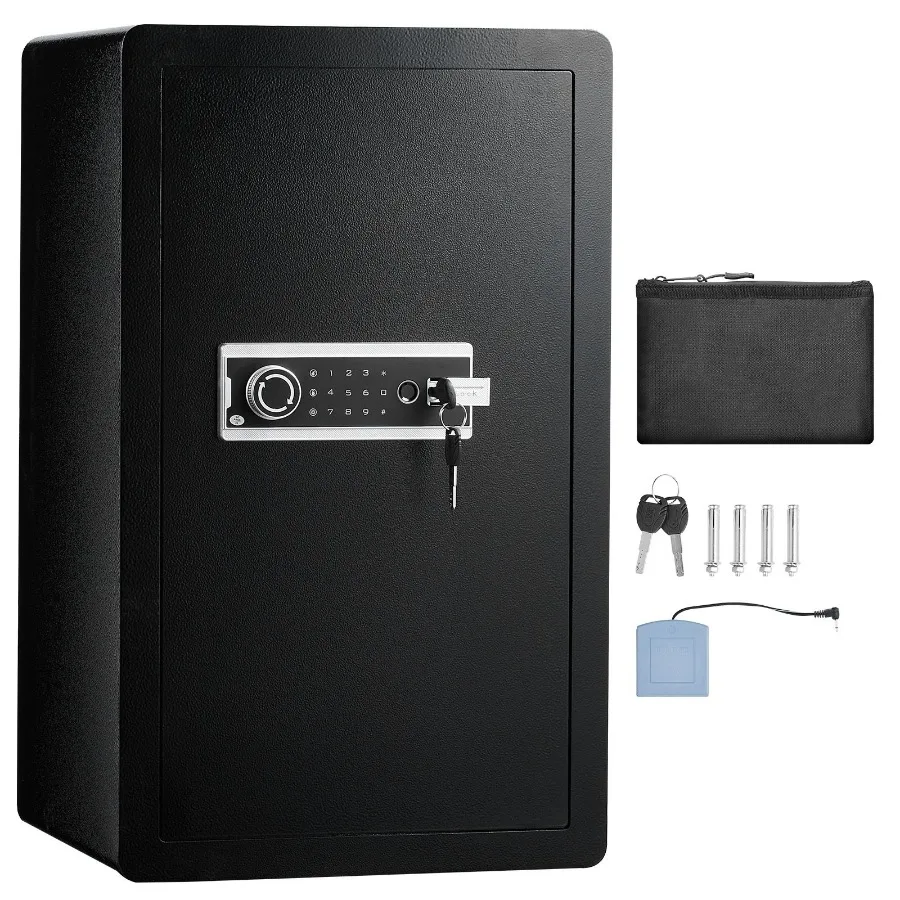 Caja Fuerte de Una Puerta con Capacidad de 4.0 Pies Cúbicos, con Cerradura de Llave, Contraseña, Huella Dactilar, Bolsa Ignífuga, Porta Llaves, Luz LED y 2 Estantes para Dinero y Documentos