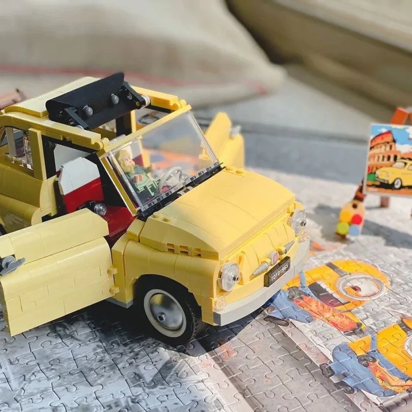 

Creative C1509 building blocks Fiat 960 particle yellow car collector's edition model puzzle assembled building block gift toys