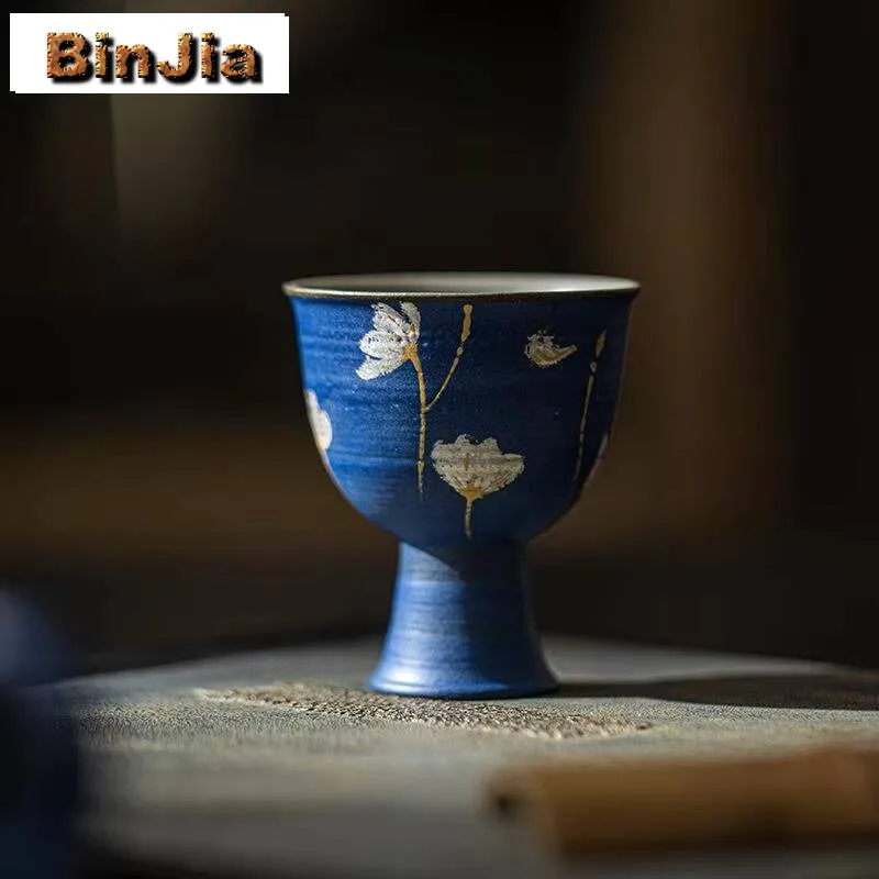 

55 мл керамическая чашка для чая ручной работы Klein Blue Powder, имитация династии Сун, высокая нога, ручная роспись, посуда для напитков Sier Master, принадлежности