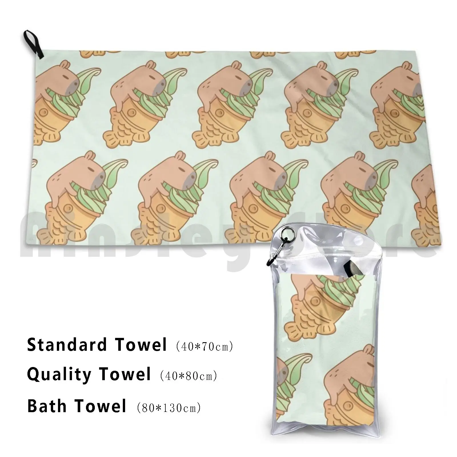 Towel Capybara With Matcha Taiyaki Ice Cream 70 Capybara Taiyaki Ice Cream Summer Food