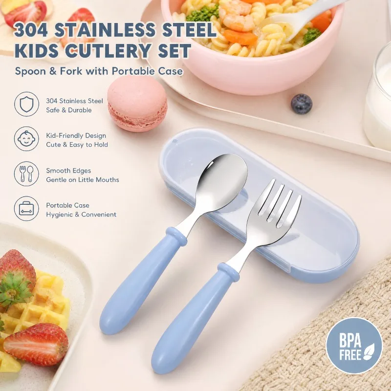 304 Stainless Steel Kids Cartoon Fork Spoon Set Toddler Baby Utensil Dinnerware Cutlery Infant Feeding