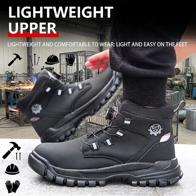High Ankle EVA Sole Microfiber Leather Rotating Lacing Steel Cap Puncture Proof Shockproof Work Shoes Safety shoes