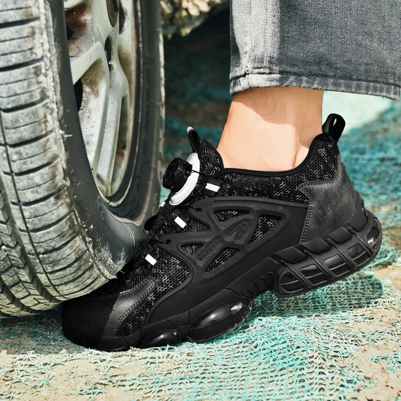 أحذية حماية العمال للرجال مضادة للتحطيم ومضادة للطعن وعازلة للهواء وحماية قديمة من الصلب ورأس لوح فولاذي للعمل في الموقع