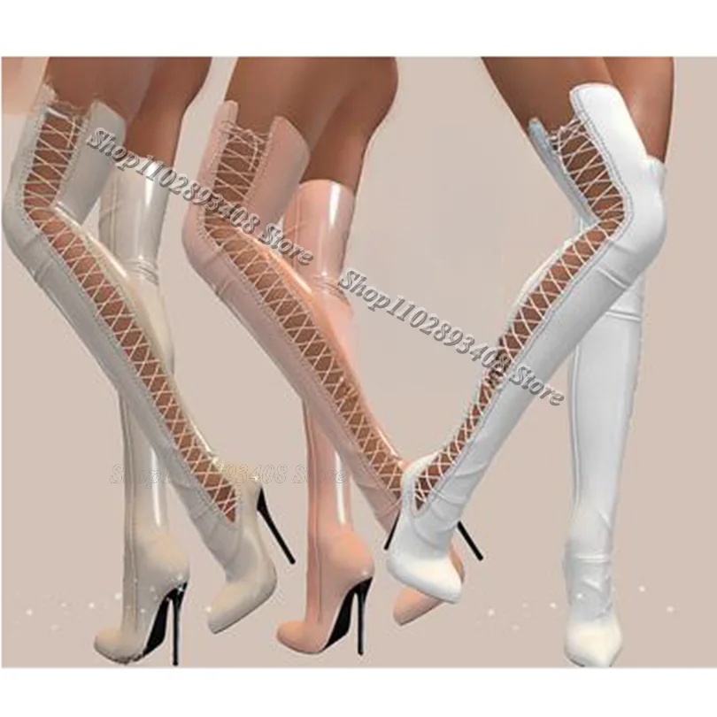 

Cross Band Solid Over Knee Boots Stiletto Pointed Toe Side Zipper Fall British Style Casual Women Boots 2024 Zapatos Para Mujere