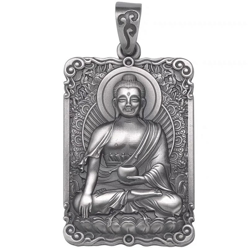 Vintage Silver Plated Buddha Necklace Men\'s Punk Style Pendant Hip Hop Accessories Personality Jewelry Gift