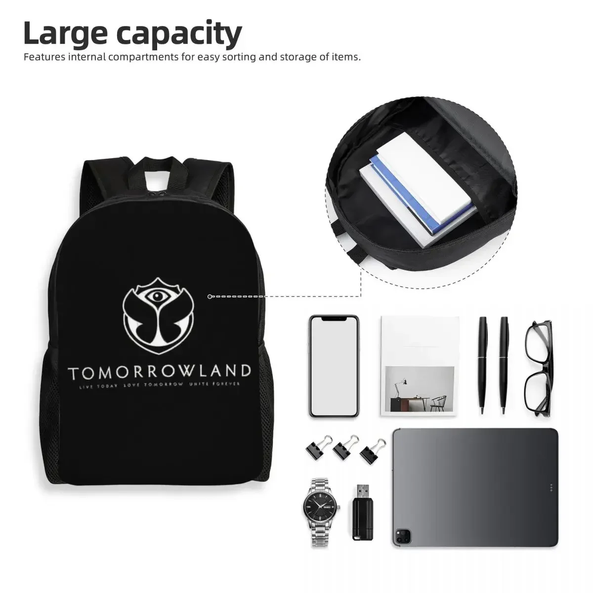 Custom Tomorrowland Backpacks for Men Women Waterproof School College Bag Print Bookbag
